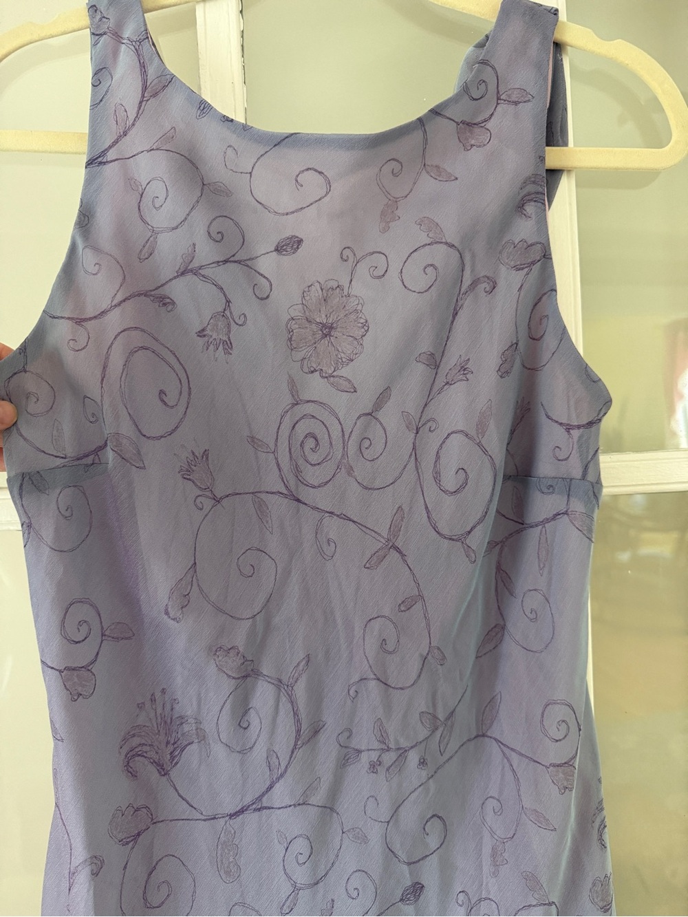 Vintage Chelsea Nites Sleeveless Lavender Floral Embroidered Dress - Picture 2 of 8